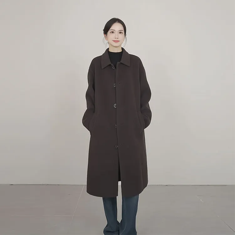 小禾【曼城故事】高奢羊驼毛桑蚕丝混纺气质双面呢中长款大衣外套