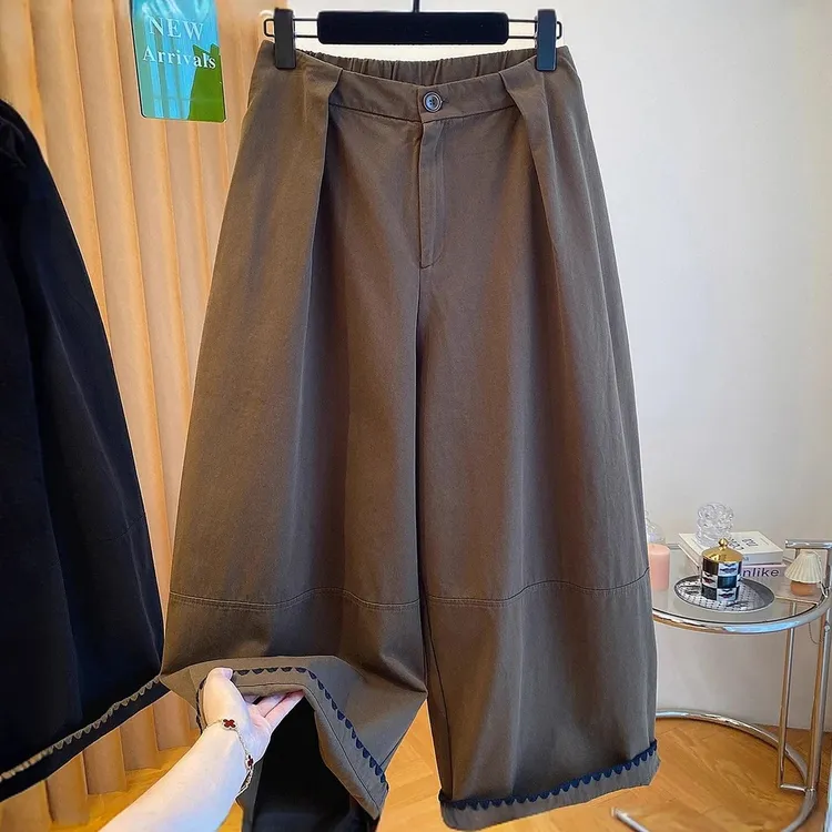 高级感包边阔腿休闲裤女2025新款秋季宽松显瘦直筒裤百搭九分裤子
