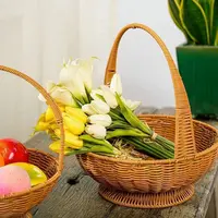 手工编织菜篮子水果篮客厅家用铁架圆形手提篮野餐篮菜篮礼品篮