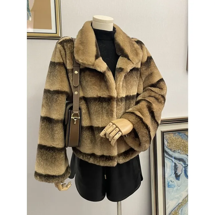 人造皮草 韩版复古小香风环保皮草短款加厚通勤外套
