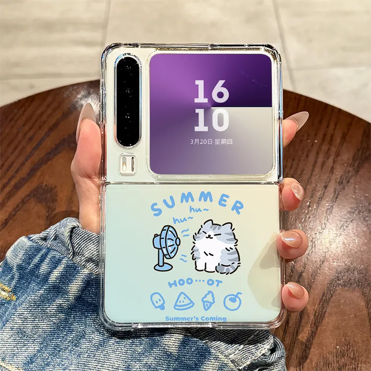 适用华为purax手机壳折叠屏新款全包防摔吹风小猫可爱超薄透明壳