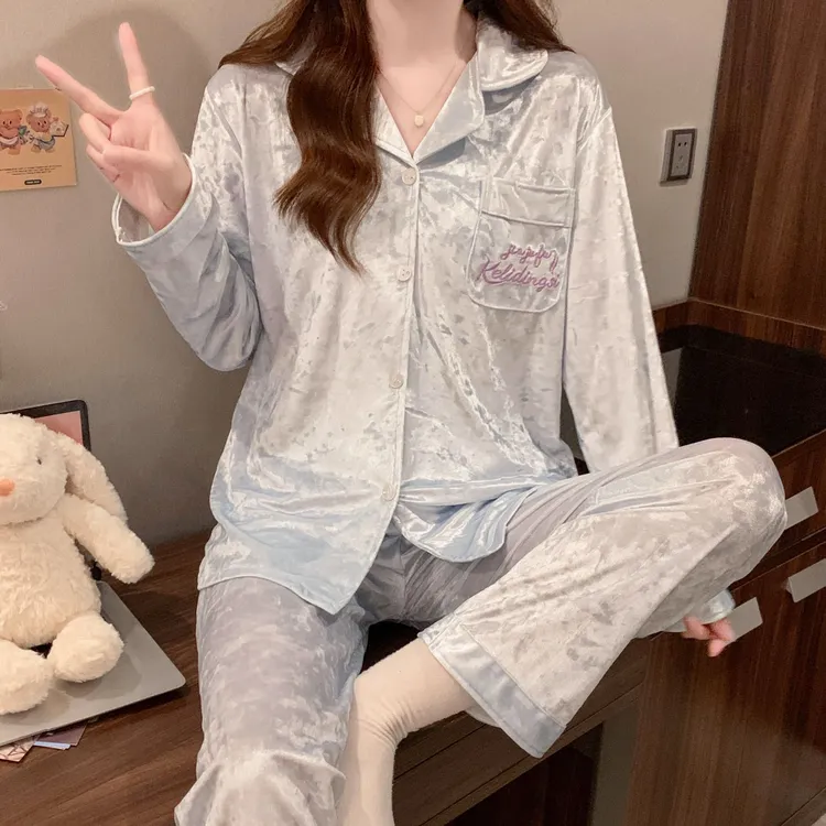 睡衣女士秋冬季新款甜美舒适大码宽松简约轻奢高级感保暖长袖套装