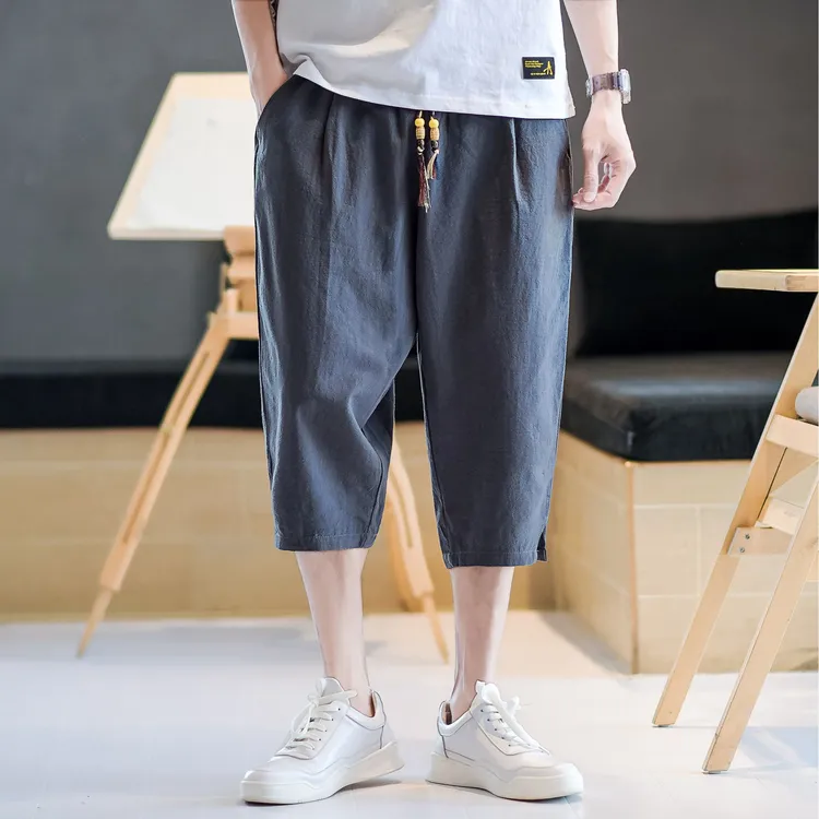 【薄款复古七分裤】仓石一树夏季男生7分裤男休闲宽松中国风哈伦裤