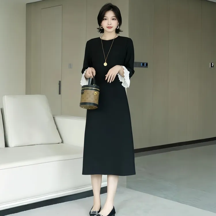 时尚优雅设计感连衣裙女2025秋季大码胖MM收腰显瘦百搭休闲裙子