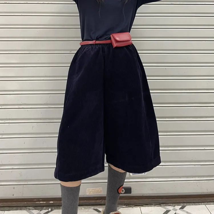 灯芯绒慵懒风七分（长72）阔腿裤秋冬新款松紧腰