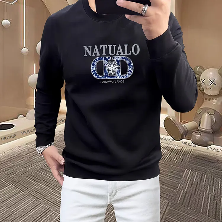 秋冬新款潮牌时尚印花长袖上衣男士韩版修身圆领套头打底重磅卫衣