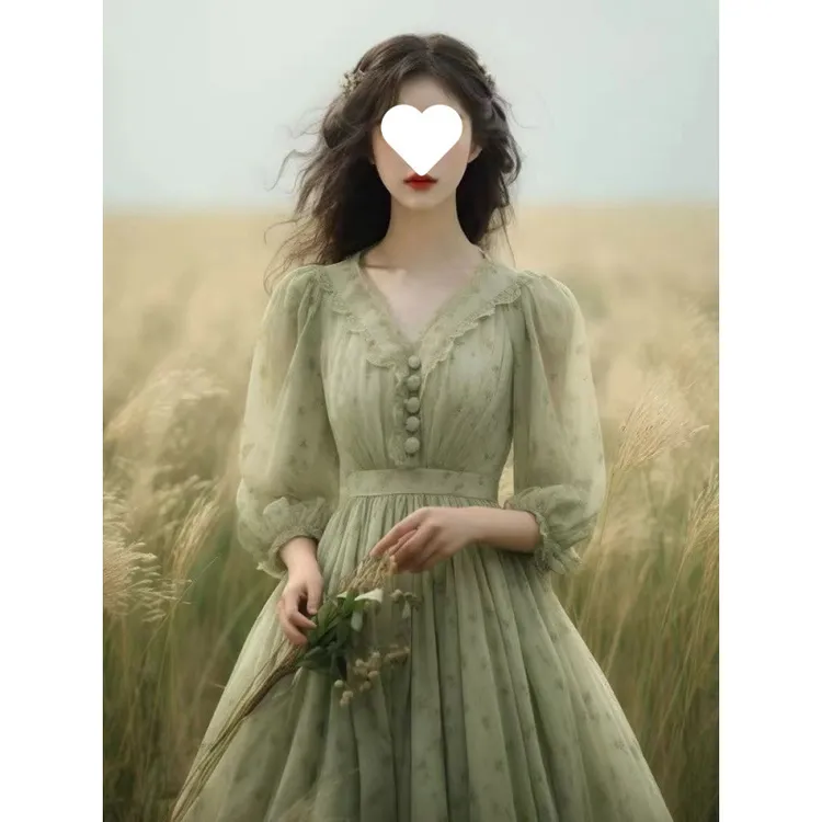 多巴胺法式森系高级碎花夏季连衣裙气质长裙子夏女七分袖小众超