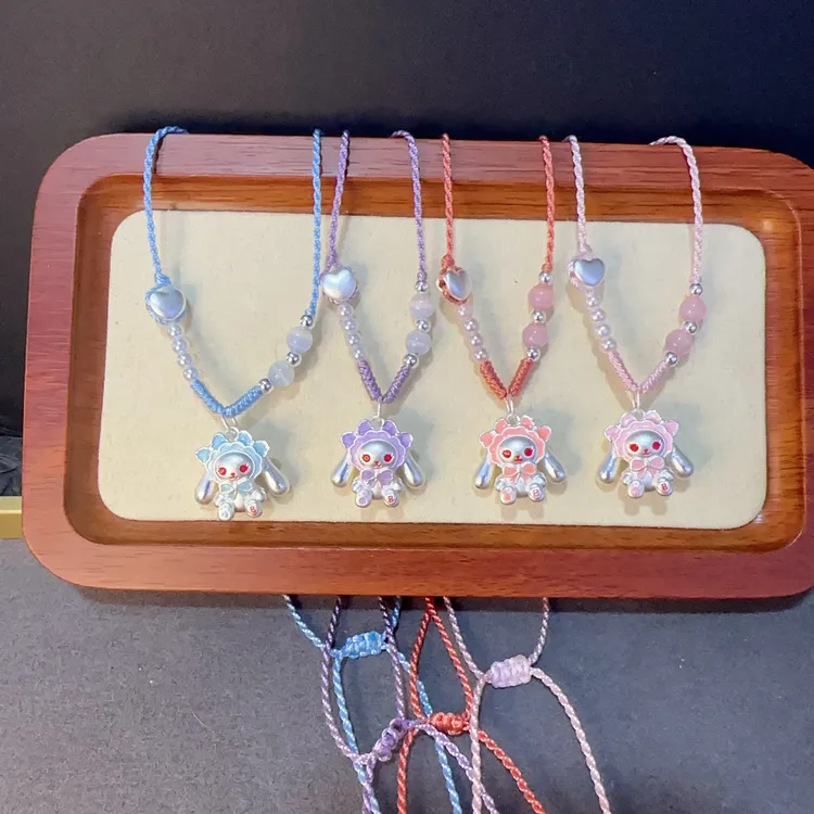 坠链均足银 兔熊项链足银999少女喜欢可爱卡通兔熊女童学生甜美款