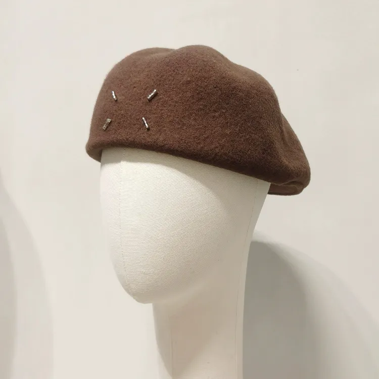 轻奢百搭羊毛呢鸭舌贝雷帽子女士秋冬季法式定型画家帽时尚报童帽
