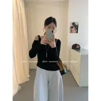 J-51283#韩系时尚斜肩扭结设计感显瘦百搭上衣