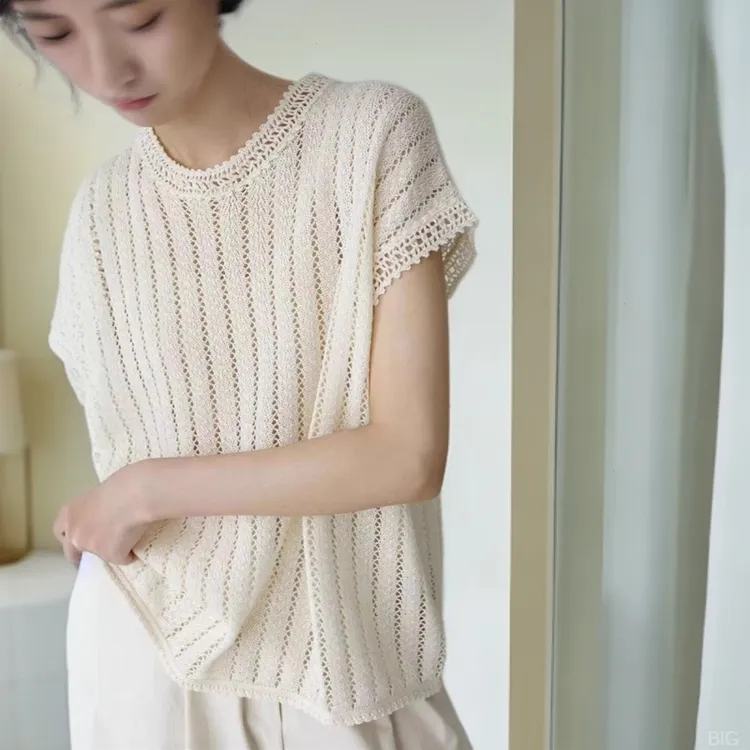 法式优雅绝美设计感针织T恤女2025夏季新款松弛感宽松休闲ins上衣