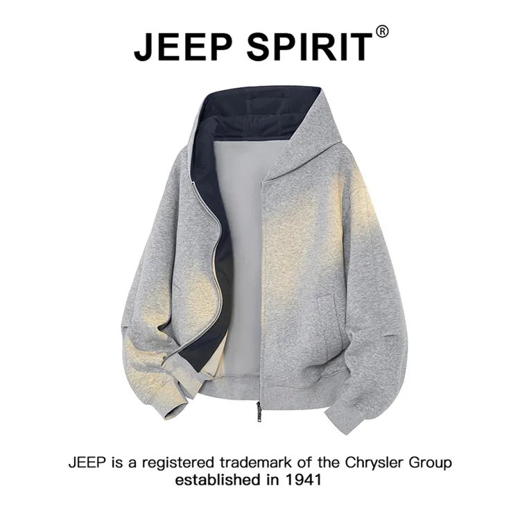 JEEPSPIRIT吉普撞色连帽开衫卫衣男女冬季款纯色百搭情侣开衫外套