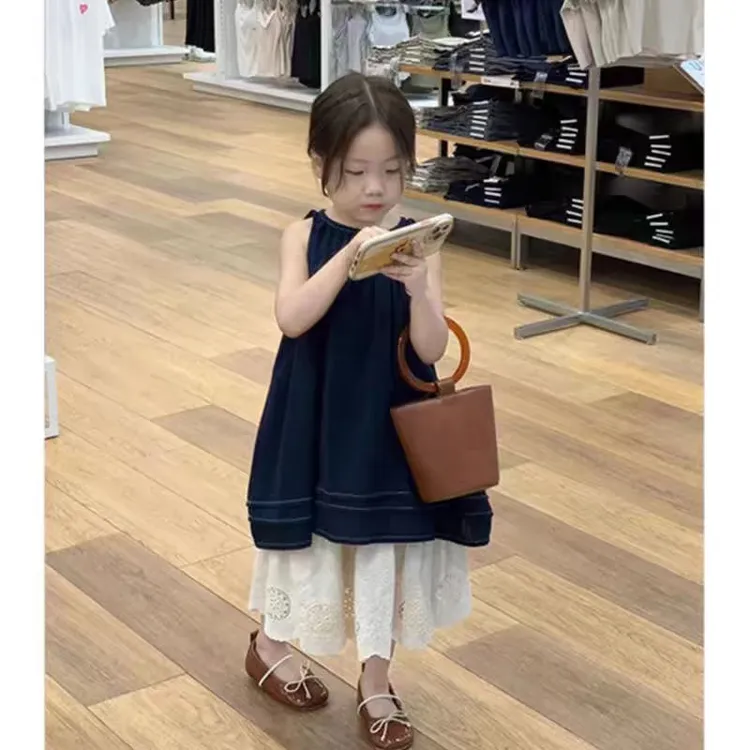 女童套装2025夏季新款洋气儿童复古连衣裙背心裙花边半身裙两件套