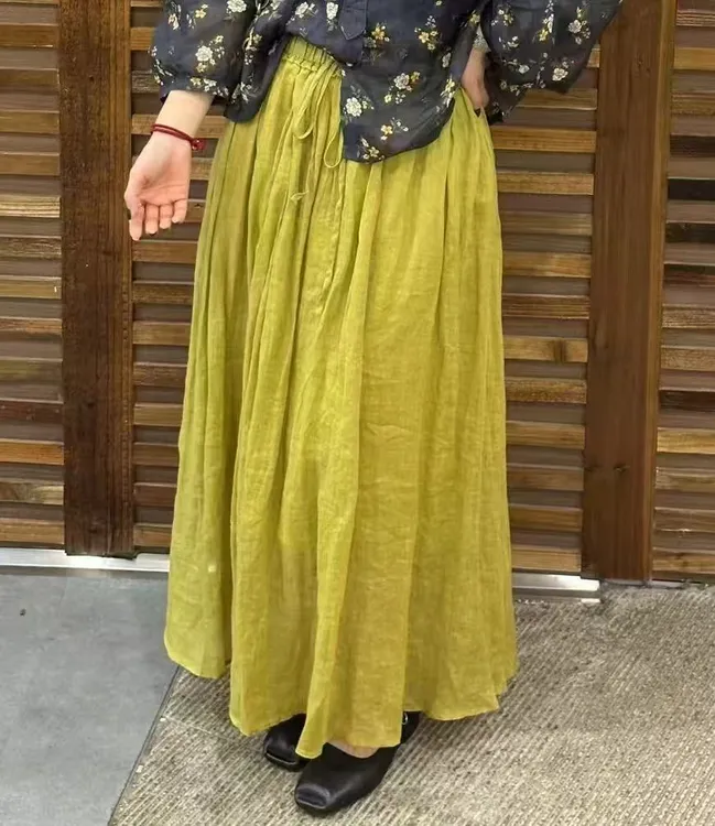 双层大摆长款仙气仙女飘逸苎麻半裙（高品植物纤维 很费面料）