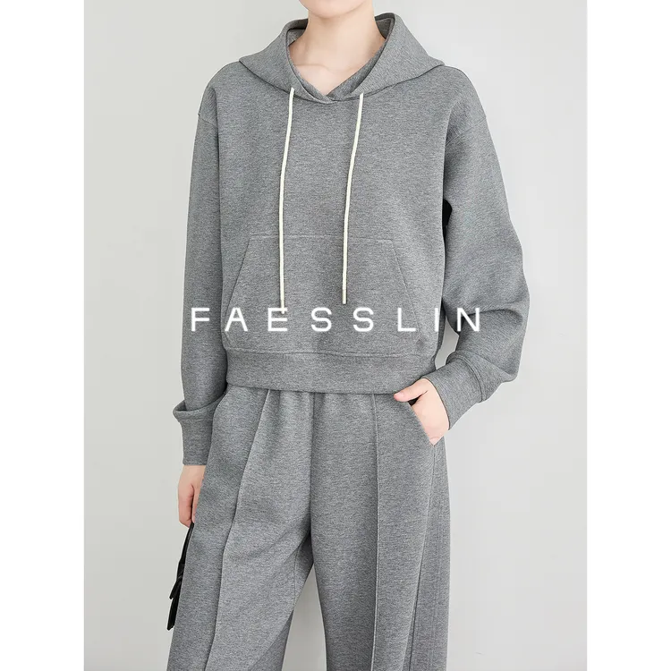 FAESSLIN【小巷闲步】灰色连帽卫衣女宽松慵懒风长袖上衣 | 5385