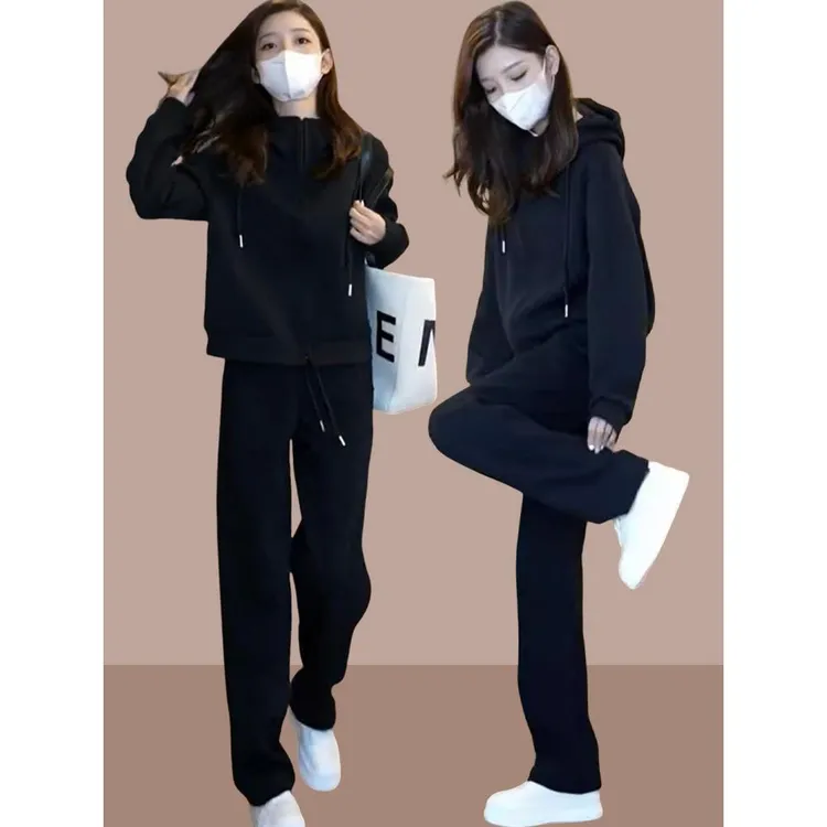 时尚洋气休闲运动套装女士春秋季大码显瘦高端欧货连帽卫衣两件套