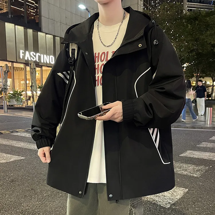 春秋新款青少年连帽外套潮流百搭宽松休闲学生夹克上衣