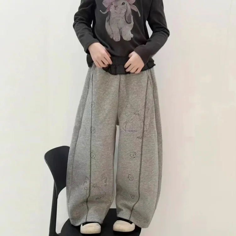 女童裤子春秋款2025新款儿童洋气卫裤大童高腰长裤女孩宽松阔腿裤