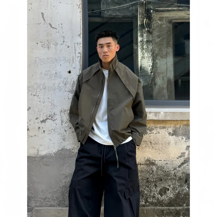 SFANG 秋季美式复古户外工装休闲夹克宽松立领痞帅百搭外套上衣