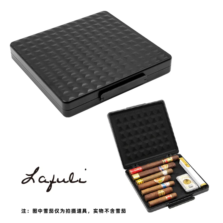 包邮 LAFULI雪茄盒 便携雪茄保湿盒金属海棉内衬旅行8位储存套
