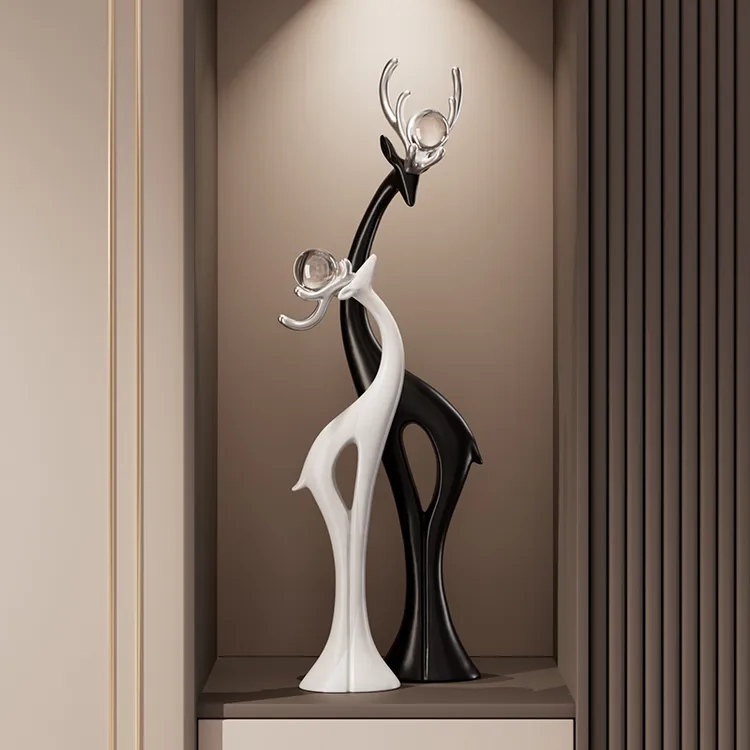 现代简约招财鹿摆件客厅入户玄关壁龛高级感电视柜装饰品乔迁礼物