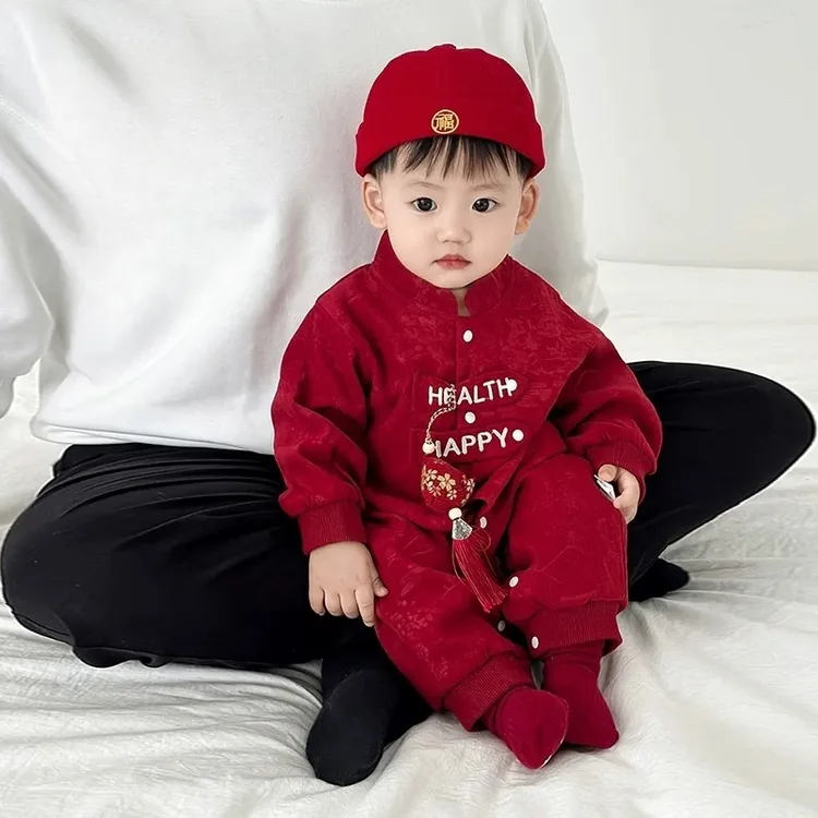 周岁礼服男女宝宝秋冬汉服洋气少爷服新中式连体衣秋冬季爬服冬装