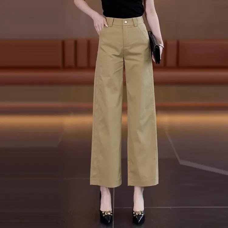 莱赛尔天丝棉窄版直筒裤女2025秋季高腰宽松垂感九分阔腿休闲裤子