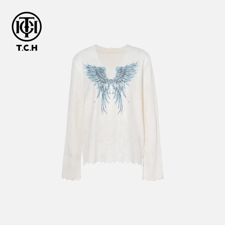 TCH私服秋季时尚休闲百搭翅膀烫钻针织衫女T75C09E1116轻奢tch