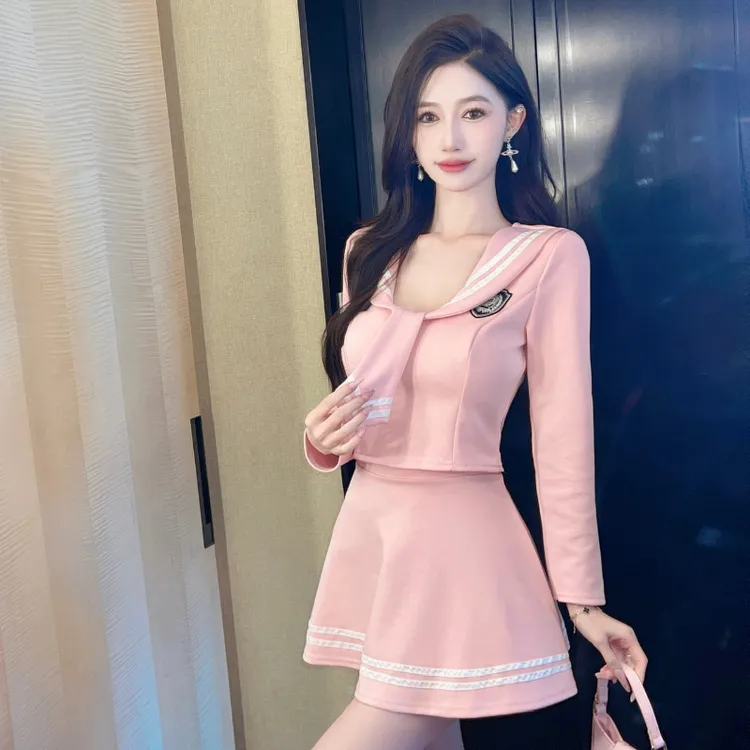  4621网红主播衣服甜美纯欲学院风JK制服套装领带上衣+短裙两件套