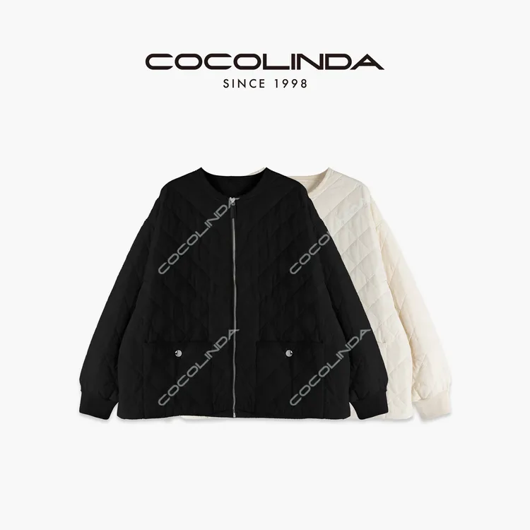 COCOLINDA | 拉达风 三角标菱形格纹宽松小领口棉服外套C2287