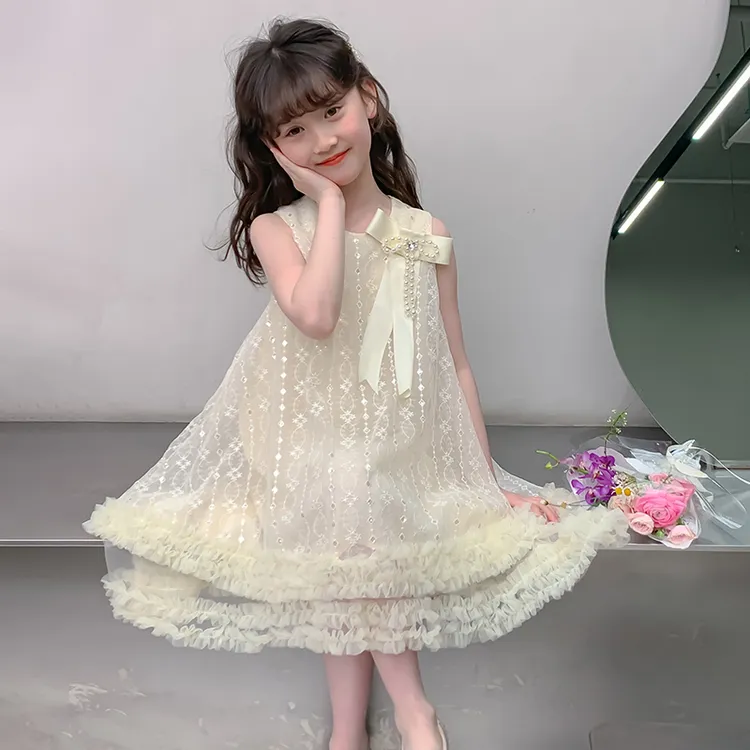 女童公主连衣裙纱裙儿童3-16岁洋气时尚夏季小女孩时髦连衣裙夏款