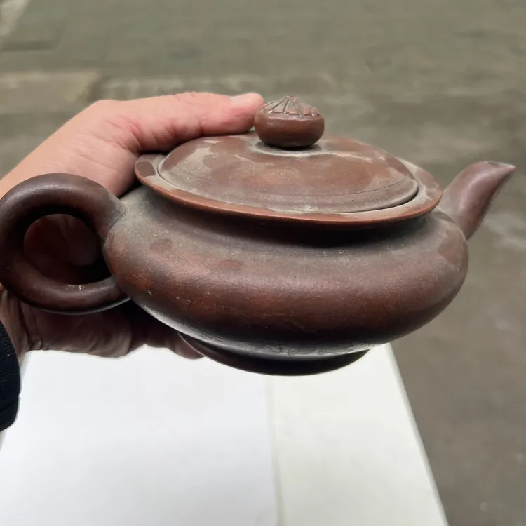 全手工老紫砂扁壶