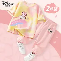Disney/迪士尼女童套装2025年儿童上衣T恤时尚可爱扎染短袖防蚊裤