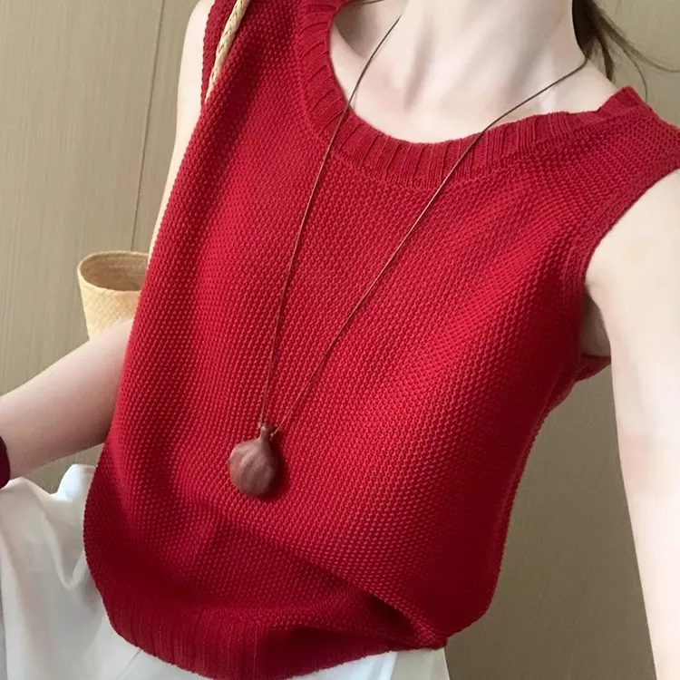 高级感气质时尚华夫格背心2025年夏季新款韩版百搭显瘦无袖上衣女