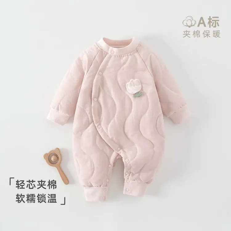 新生儿衣服婴儿a类秋冬儿童夹棉绗甜美爬服宝宝连体衣安阳婴童装
