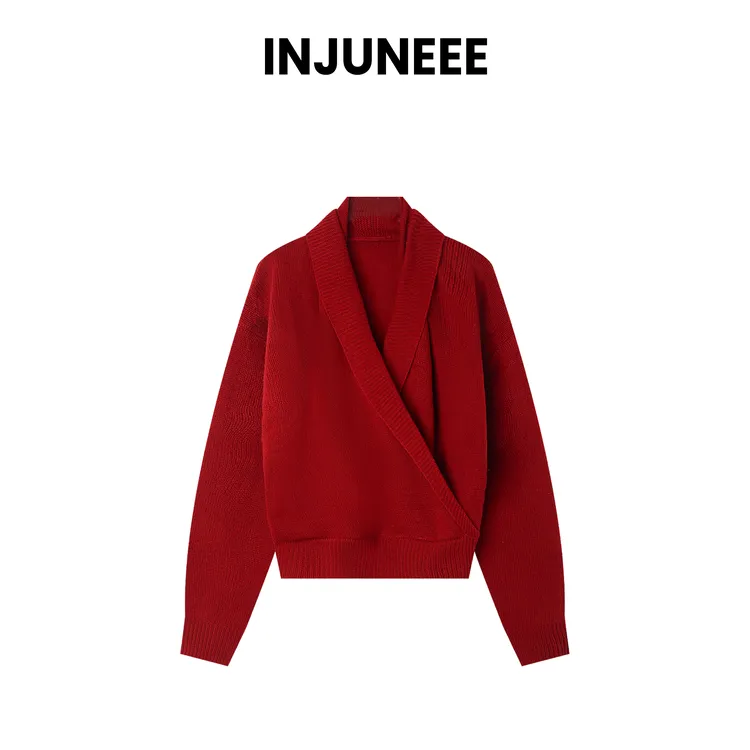 【梦马生花】2025新款秋冬羊绒混纺厚款交叉气质轻奢复古针织衫3281