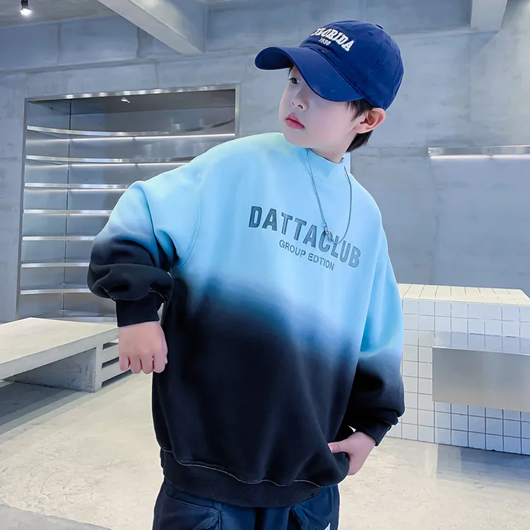 男童加绒加厚卫衣2025新款儿童冬装渐变上衣中大童打底衫秋冬季潮