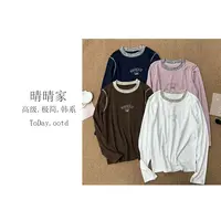 晴晴家-【奶油糖霜】韩系时尚百搭毛织领撞色明线圆领打底衫U301