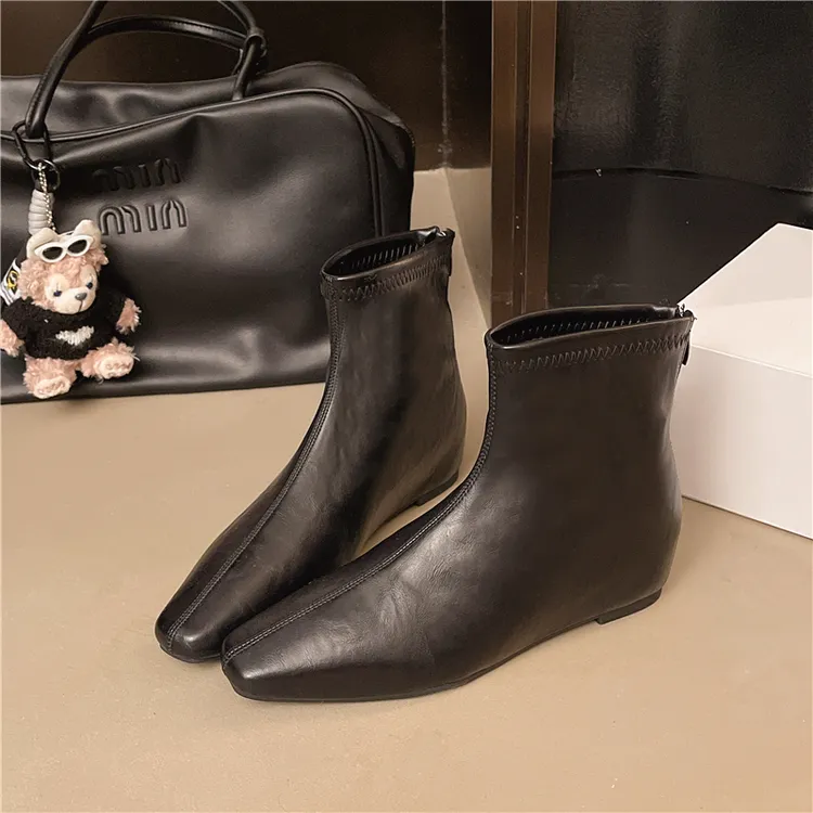 洋气弹力瘦瘦靴短靴女内增高2025年秋冬新款绒面平底时装裸靴2251
