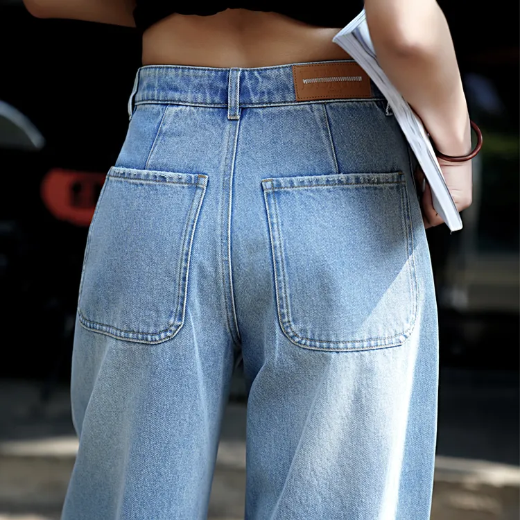 蓝色哈伦牛仔裤女小个子九分镰刀裤女春夏萝卜老爹裤高腰显瘦卷边