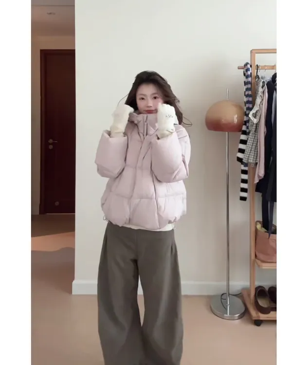 甜美学院风粉色保暖棉服女2025冬季新款加厚短款宽松休闲夹棉外套