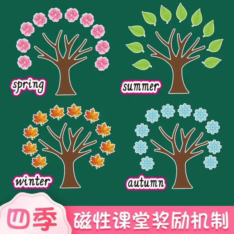 幼儿园小学早教课堂小组比赛竞赛春夏秋冬四季节磁性磁吸黑板贴片