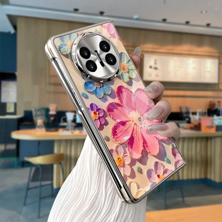 适用于【华为】MateX5时尚高级感潮流油画风花朵折叠手机壳