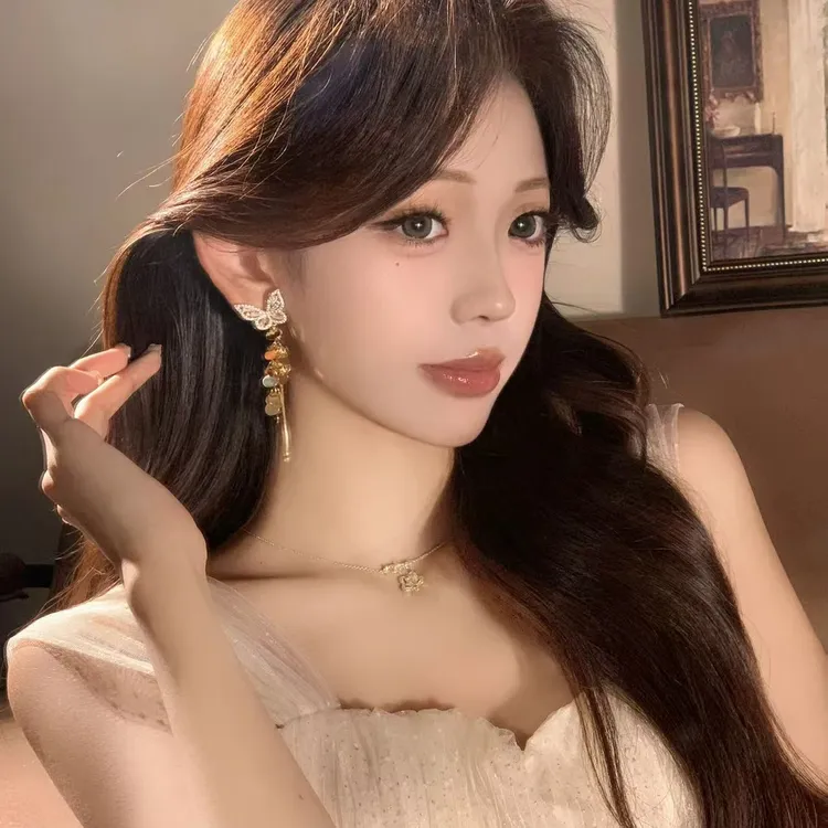 FULL GIRLISH耳环02342金色蝴蝶流苏耳钉耳饰