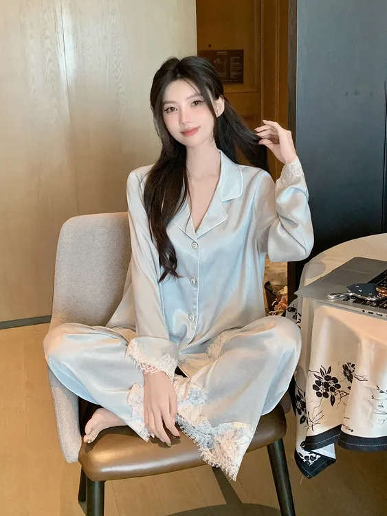 2025新款秋季男士法式早秋睡衣女高级感蕾丝可外穿轻奢长袖家居服