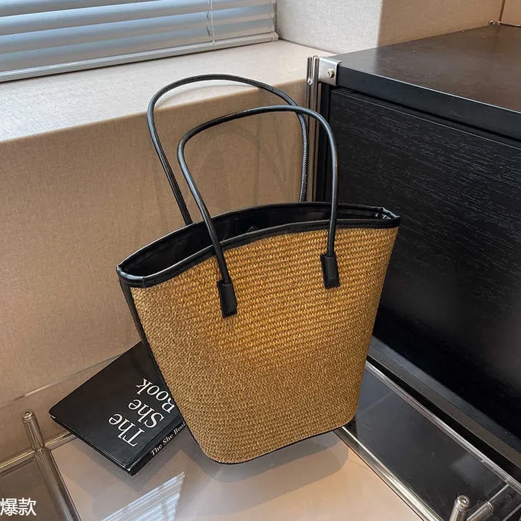 时尚通勤大容量草编包包女2025新款夏天流行爆款单肩包托特水桶包