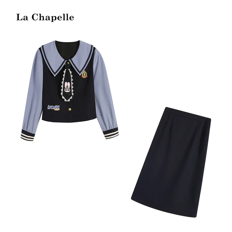 拉夏贝尔Homme/【】藏青色上衣+百褶裙两件套LA5ZL111626