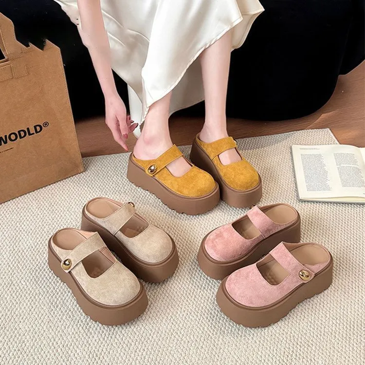 新款包头凉小个子厚底增高包头勃肯一字拖鞋2025网红款拖鞋女半拖