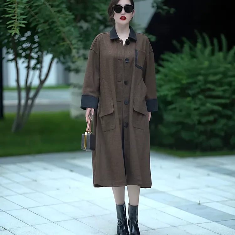 75653十地2025年秋冬季新款复古羊毛呢大衣外套宽松显瘦大码女装