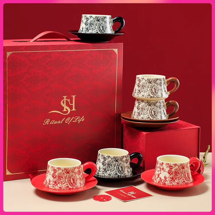 咖啡杯下午茶杯陶瓷杯高级感礼盒一杯一碟马克杯水杯
